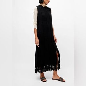 COS Black Fringed Paneled Wool Dress